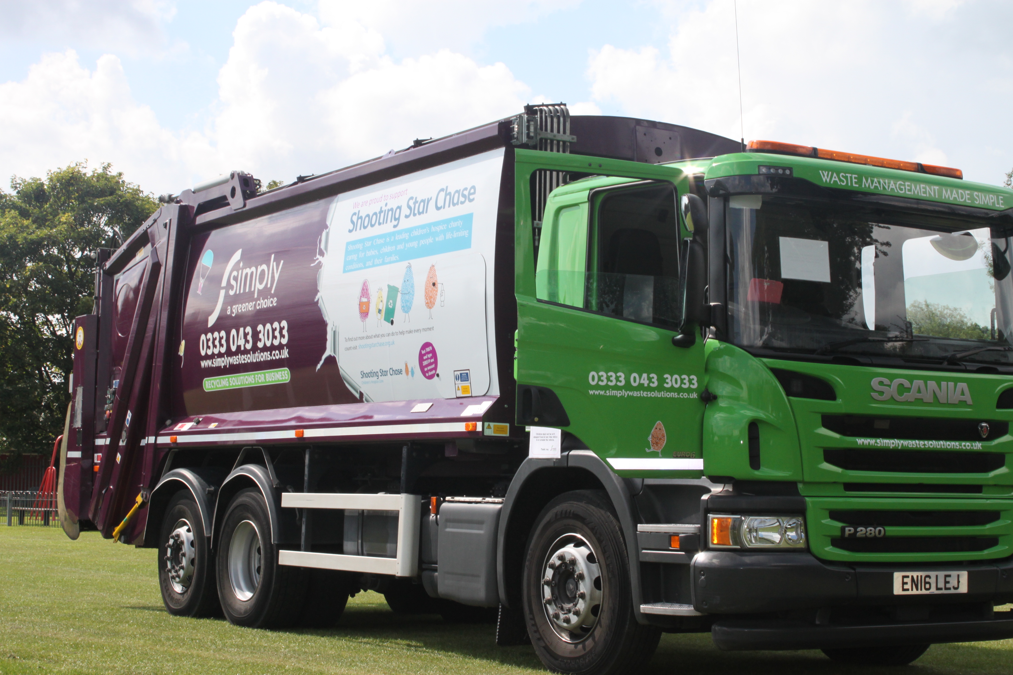 Simply Waste Solutions charity family fun day shooting star signage on trade waste truck