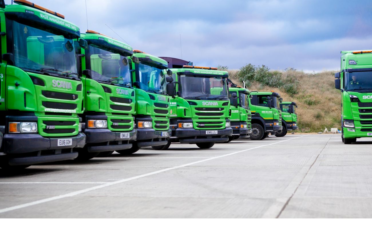Simply Waste Solutions trucks lined up at depot