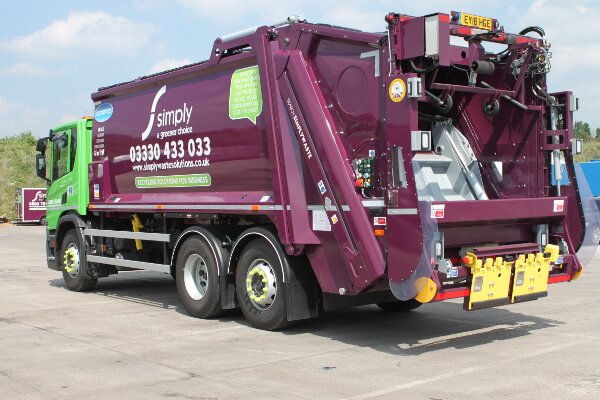 back of Simply Waste Solutions 2018 plate trade waste truck