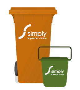 cartoon graphic of food waste wheelie bin and caddy