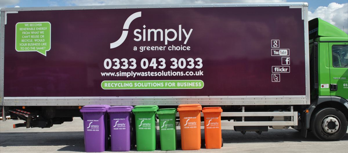 240L bins lined up in front of Simply Waste Solutions truck