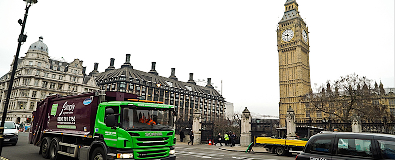 Simply Waste Solutions truck in London by Big Ben