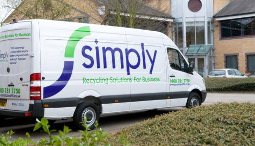 Branding on the side of a Simply Waste Solutions van